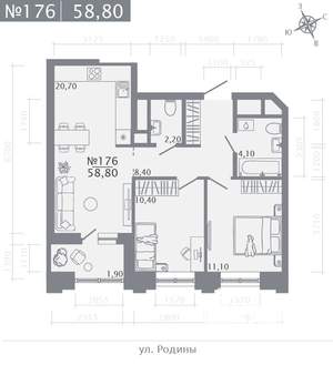 2-к квартира, строящийся дом, 59м2, 3/23 этаж
