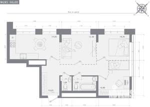3-к квартира, строящийся дом, 66м2, 12/19 этаж