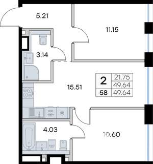 2-к квартира, вторичка, 50м2, 3/8 этаж