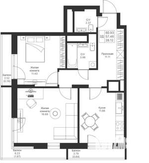 2-к квартира, вторичка, 61м2, 22/24 этаж