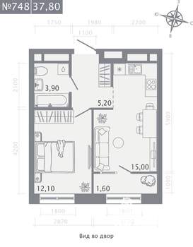 1-к квартира, строящийся дом, 38м2, 13/23 этаж
