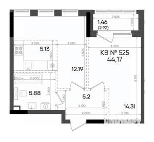 2-к квартира, вторичка, 44м2, 22/23 этаж