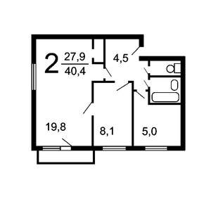 2-к квартира, вторичка, 45м2, 3/3 этаж