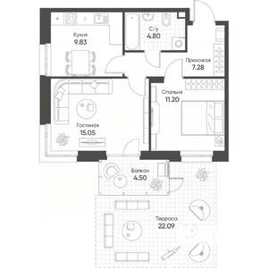 2-к квартира, вторичка, 56м2, 3/19 этаж