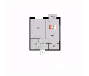 1-к квартира, строящийся дом, 40м2, 5/20 этаж