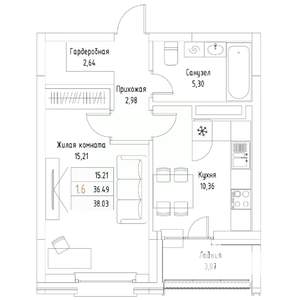 1-к квартира, вторичка, 38м2, 1/9 этаж