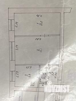2-к квартира, вторичка, 37м2, 2/2 этаж