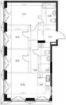 3-к квартира, вторичка, 74м2, 4/15 этаж