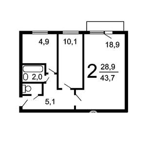 2-к квартира, вторичка, 44м2, 3/5 этаж