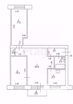 3-к квартира, вторичка, 56м2, 3/5 этаж