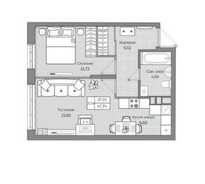 2-к квартира, вторичка, 47м2, 8/19 этаж