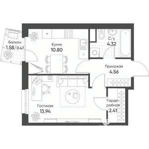 1-к квартира, вторичка, 37м2, 11/17 этаж