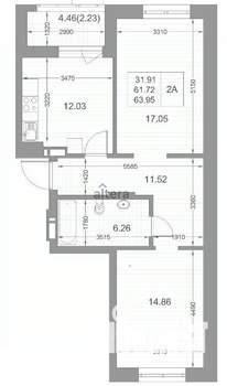 2-к квартира, вторичка, 61м2, 15/17 этаж