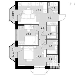 2-к квартира, вторичка, 62м2, 10/14 этаж