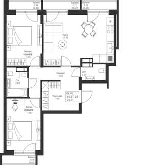 2-к квартира, вторичка, 68м2, 8/25 этаж