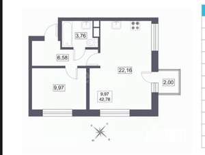 2-к квартира, вторичка, 43м2, 2/7 этаж