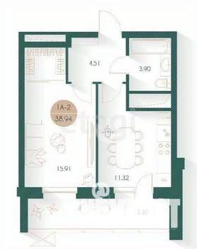 1-к квартира, вторичка, 39м2, 15/18 этаж