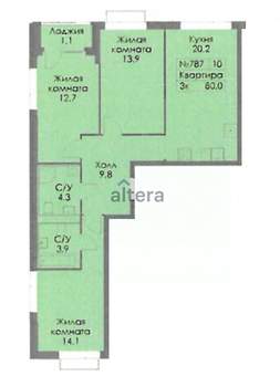 3-к квартира, строящийся дом, 81м2, 25/26 этаж