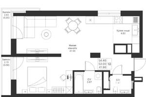 1-к квартира, вторичка, 54м2, 4/25 этаж
