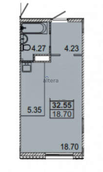 Студия квартира, сданный дом, 32м2, 4/5 этаж