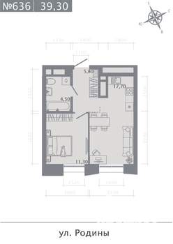 1-к квартира, строящийся дом, 39м2, 12/23 этаж