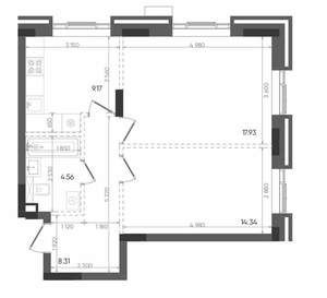 2-к квартира, строящийся дом, 54м2, 15/22 этаж