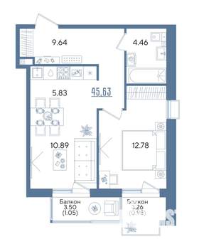 1-к квартира, вторичка, 46м2, 8/13 этаж