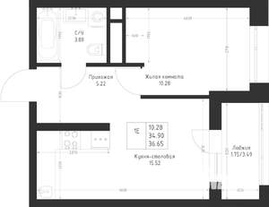 1-к квартира, вторичка, 37м2, 12/23 этаж