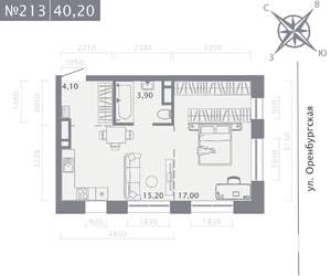 1-к квартира, вторичка, 40м2, 4/25 этаж