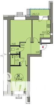 2-к квартира, строящийся дом, 52м2, 5/10 этаж