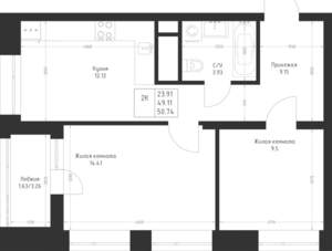 2-к квартира, вторичка, 51м2, 15/23 этаж