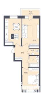 2-к квартира, вторичка, 58м2, 8/22 этаж