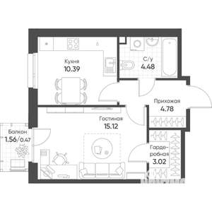 1-к квартира, строящийся дом, 38м2, 2/18 этаж