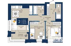 2-к квартира, вторичка, 55м2, 18/21 этаж