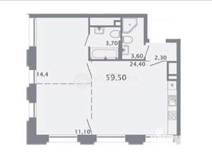 2-к квартира, вторичка, 60м2, 15/25 этаж