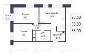 3-к квартира, сданный дом, 56м2, 3/19 этаж
