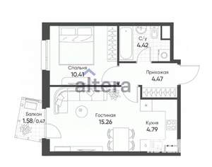 1-к квартира, вторичка, 40м2, 9/17 этаж