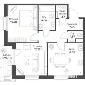 2-к квартира, вторичка, 56м2, 12/18 этаж