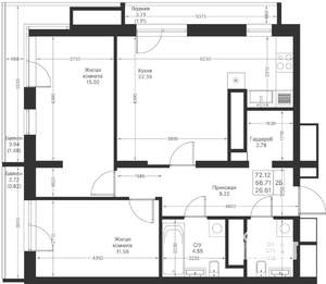 2-к квартира, вторичка, 72м2, 13/24 этаж