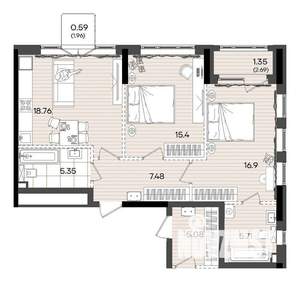 2-к квартира, вторичка, 72м2, 5/23 этаж