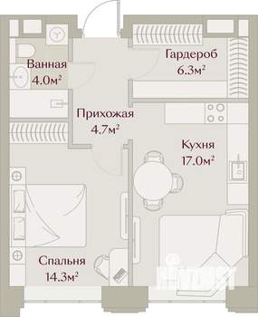 1-к квартира, вторичка, 46м2, 6/8 этаж