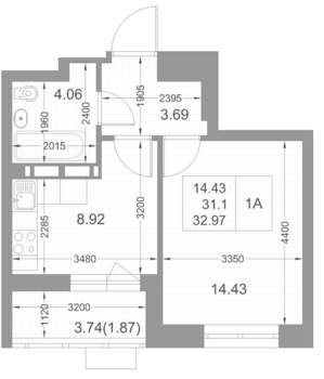 1-к квартира, вторичка, 32м2, 15/17 этаж
