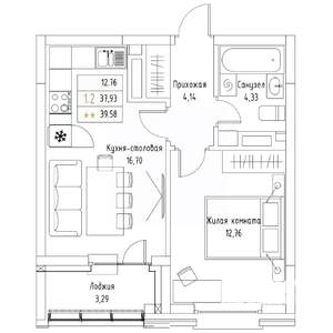 1-к квартира, вторичка, 40м2, 3/9 этаж