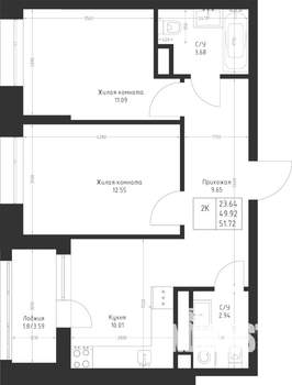 2-к квартира, вторичка, 52м2, 8/23 этаж