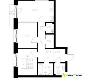 2-к квартира, вторичка, 67м2, 6/7 этаж