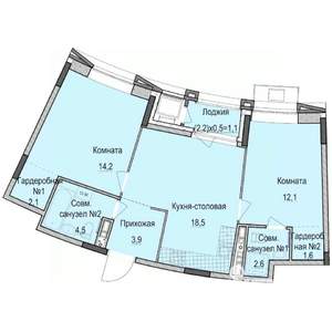 2-к квартира, строящийся дом, 61м2, 2/14 этаж