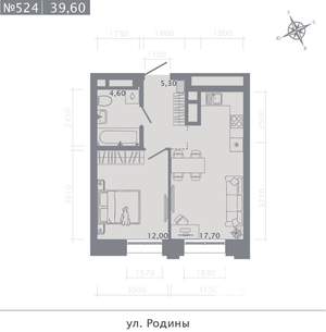 1-к квартира, строящийся дом, 40м2, 12/23 этаж