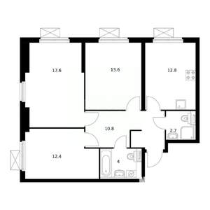 3-к квартира, вторичка, 79м2, 4/19 этаж