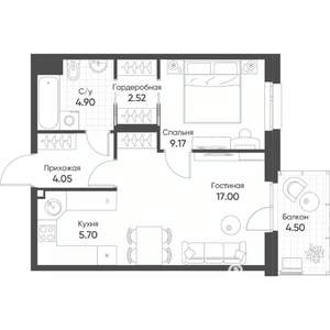 2-к квартира, вторичка, 45м2, 12/19 этаж