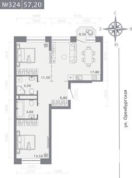2-к квартира, вторичка, 57м2, 4/25 этаж